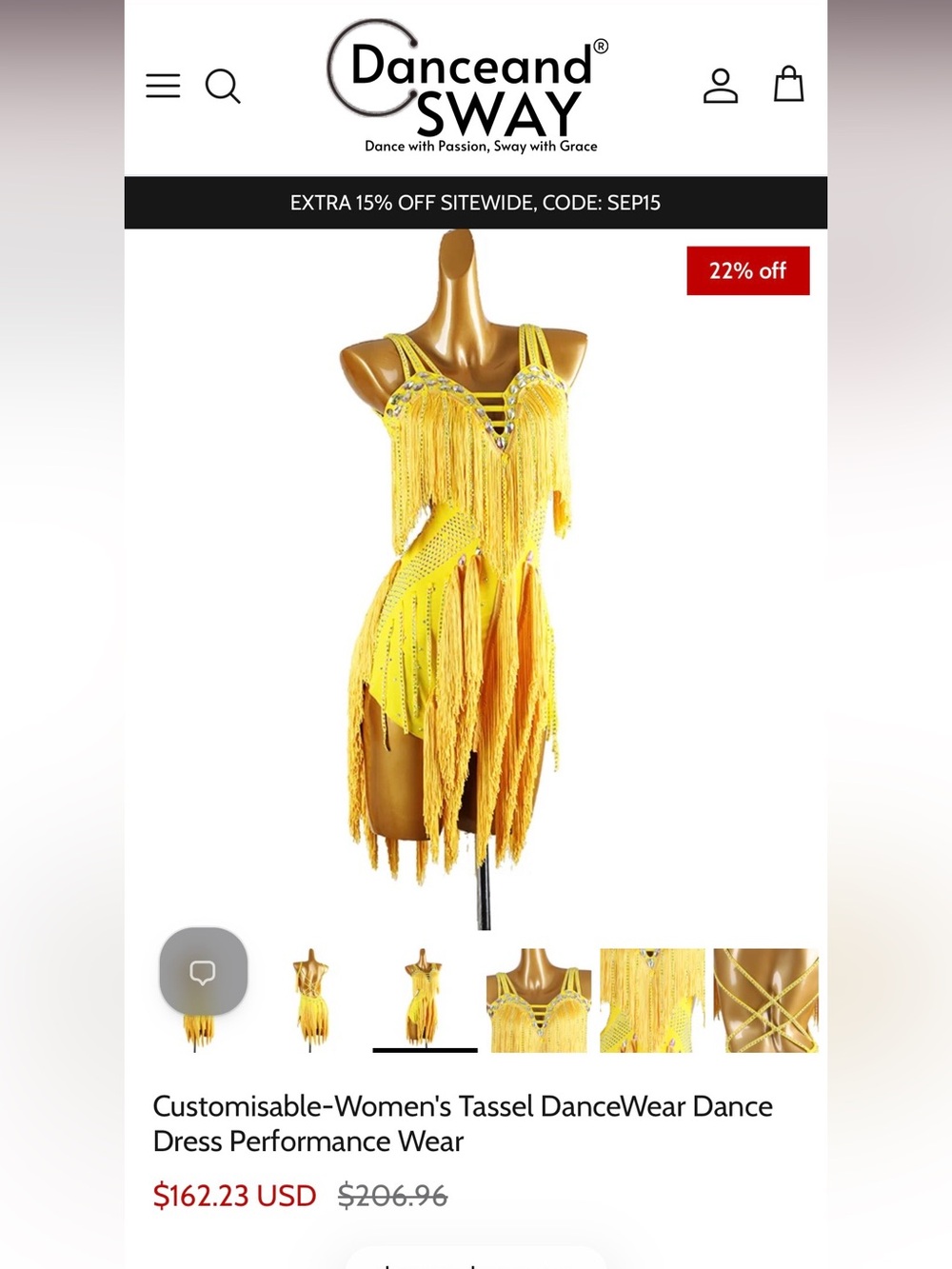 Yellow Latin Dance Performance Dress - Picture 3 of 4